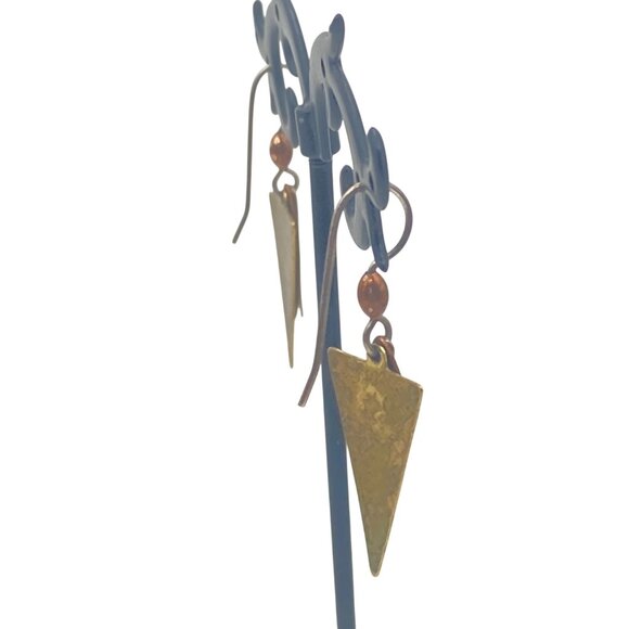 Sterling Silver Dangle Earrings Copper Brass 1.75" Boho Hippiecore Mixed Metal - Picture 7 of 9